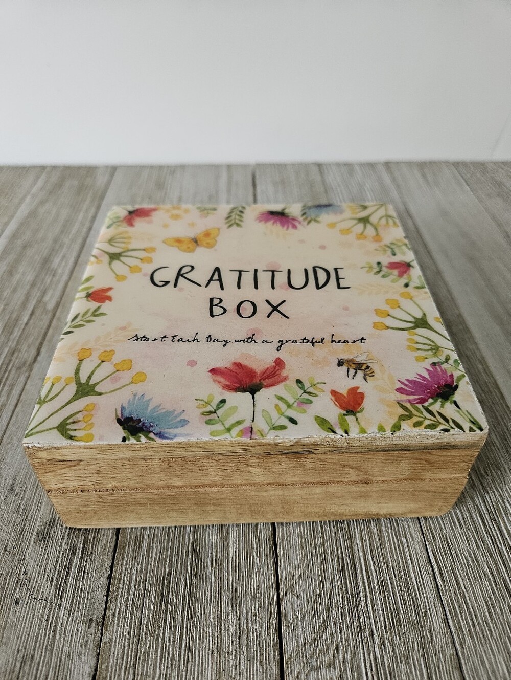 Wooden Floral Topped Hinged Lid Gratitude Box Trinkets Jewelry Accessories Cute